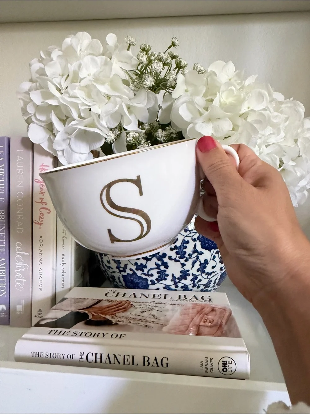 Monogram White Ceramic large Teacup with Gold 'S'